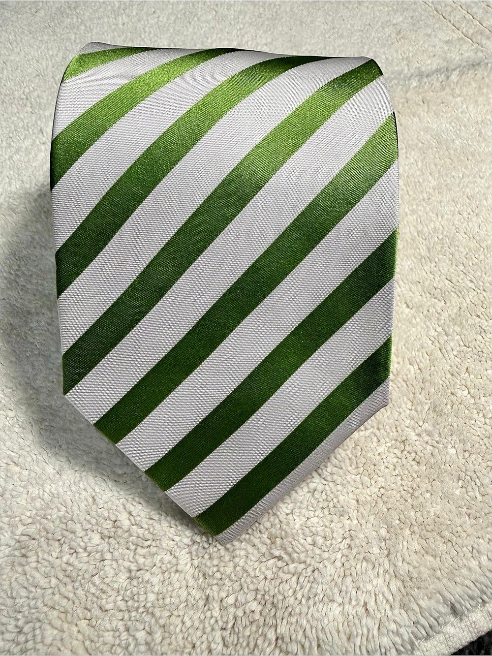 Boardroom Green and White Striped Silk Tie NWT